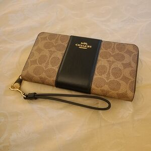 Coach Tan and Black Signature Wristlet